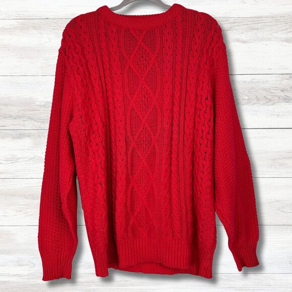 Vtg Lord Jeff Fisherman Sweater Men Large Red Cable Knit Made USA Preppy Grandpa - Picture 1 of 11